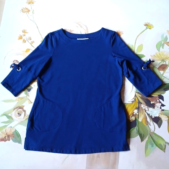D & Co Tops - D & Co 💙 Navy Blue Boatneck Top With Pockets 3/4 Sleeves With Grommets W-XS